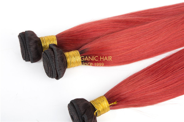 Red color virgin human hair extensions